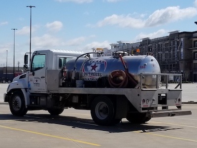 Texas Outhouse water pump and refill truck used to support high volume water pumping