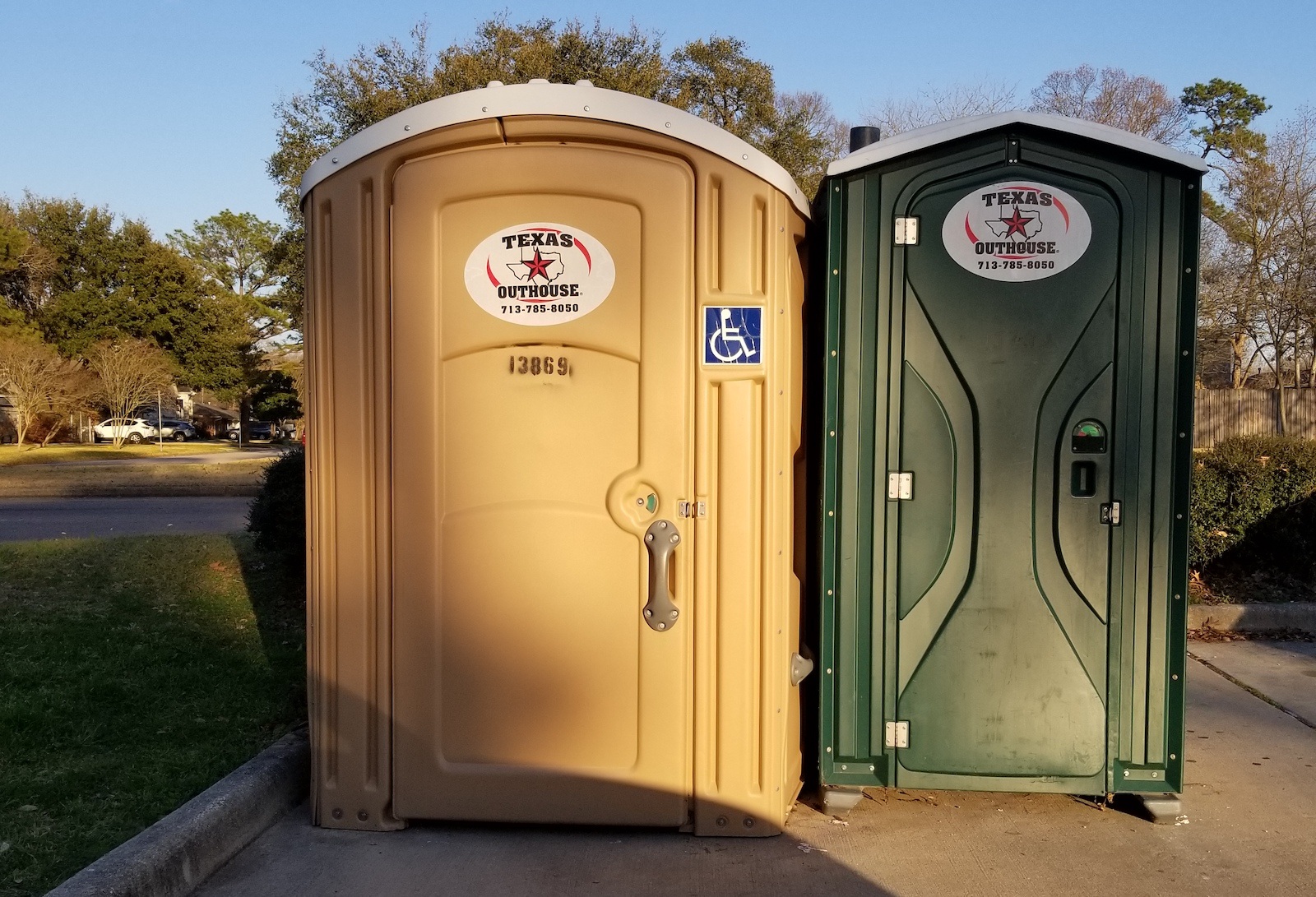A handicap portable toilet is available to serve all guests at an outdoor event