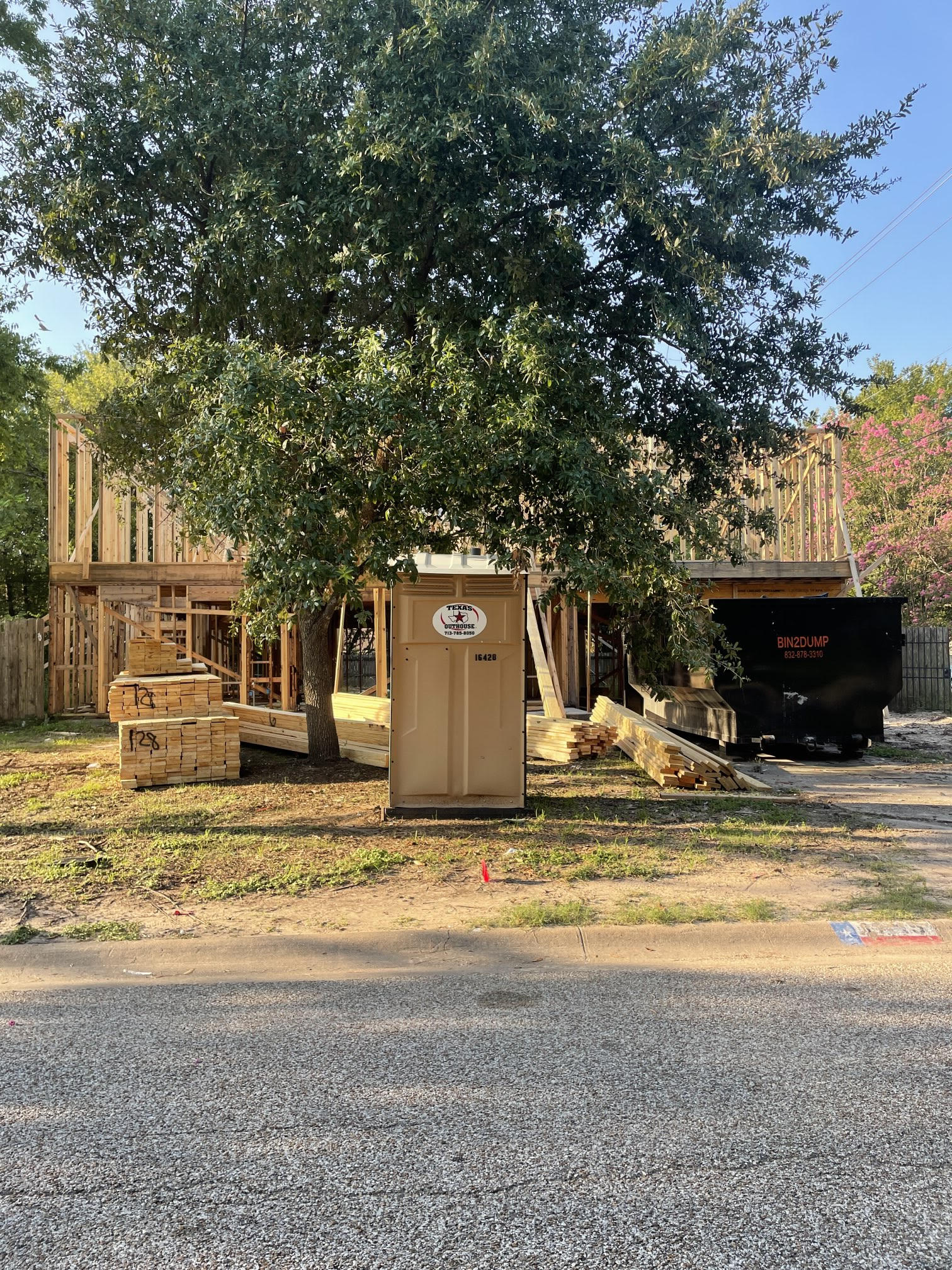 Portable toilets set up at a construction site