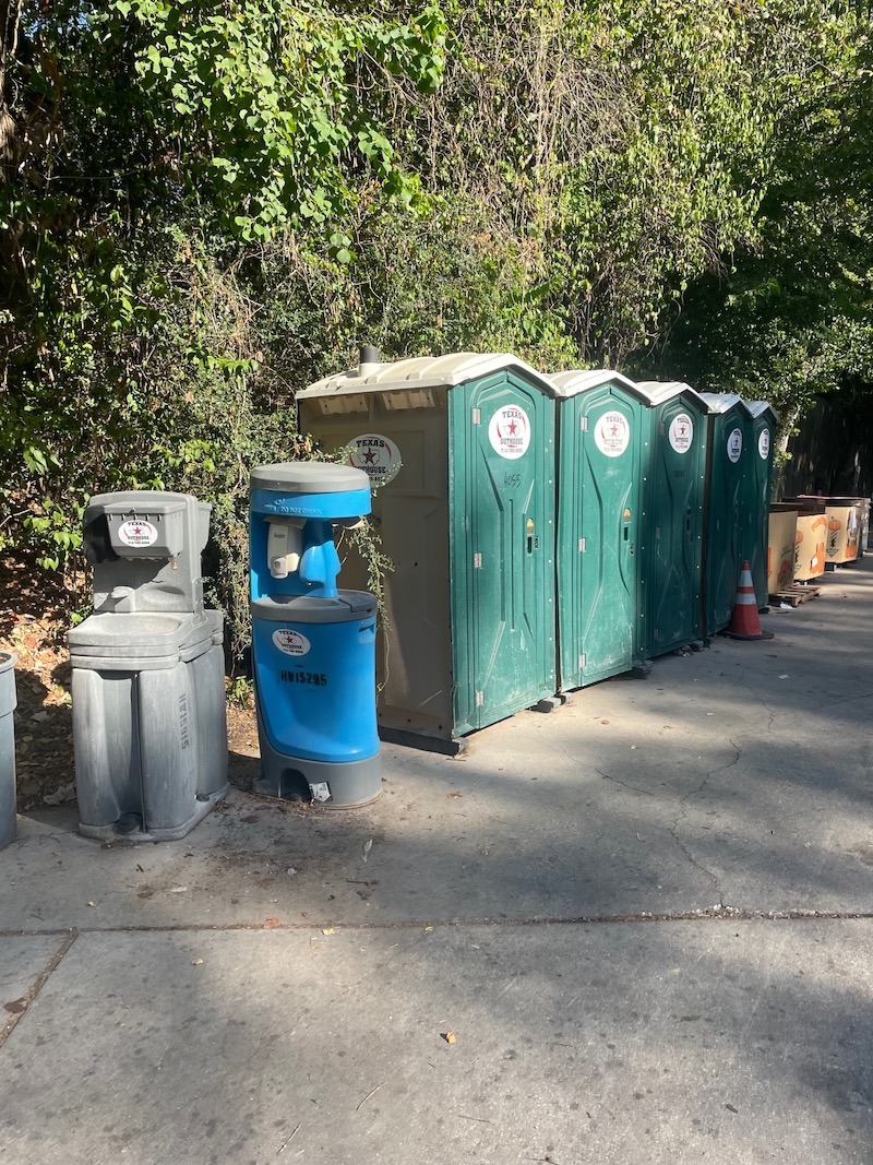 A rented, mobile handwashing station was set up at a construction site.