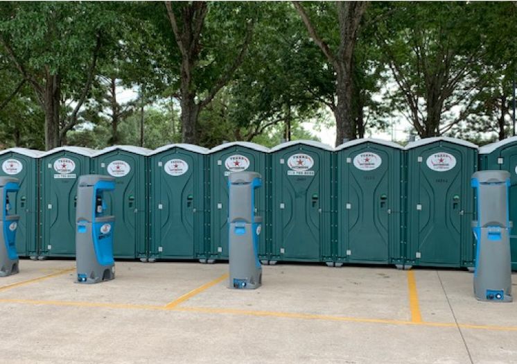 Line of Portable Toilets