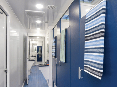 Inside look at a shower trailer from Luxury Event Trailers, a division of Texas Outhouse