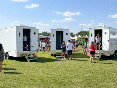 Luxury Event Trailers positioned outside of an outdoor event